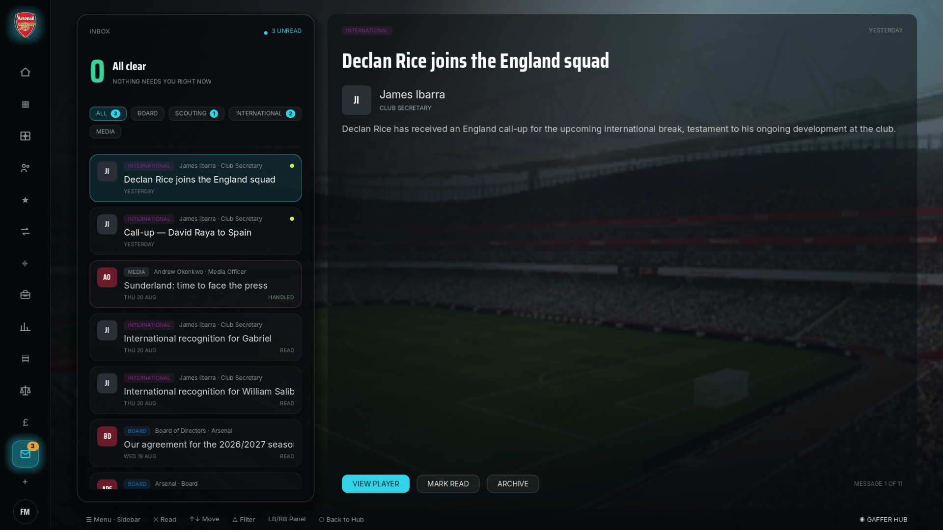 Gaffer inbox screen