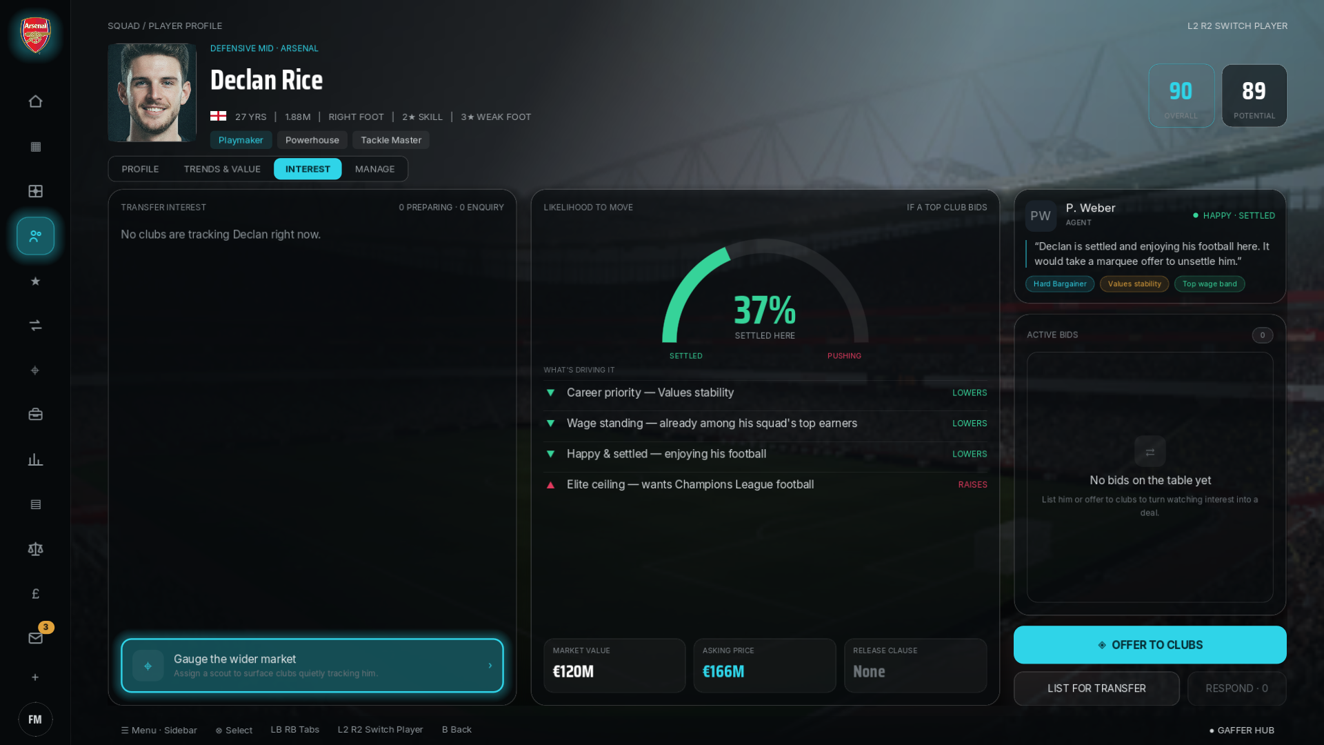Gaffer player transfer interest screen