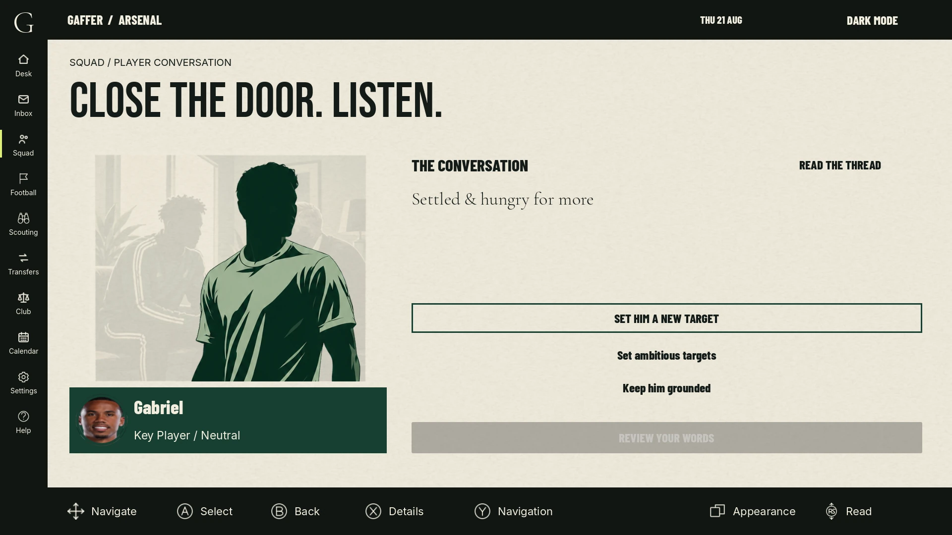 Illustrated private player conversation in GAFFER